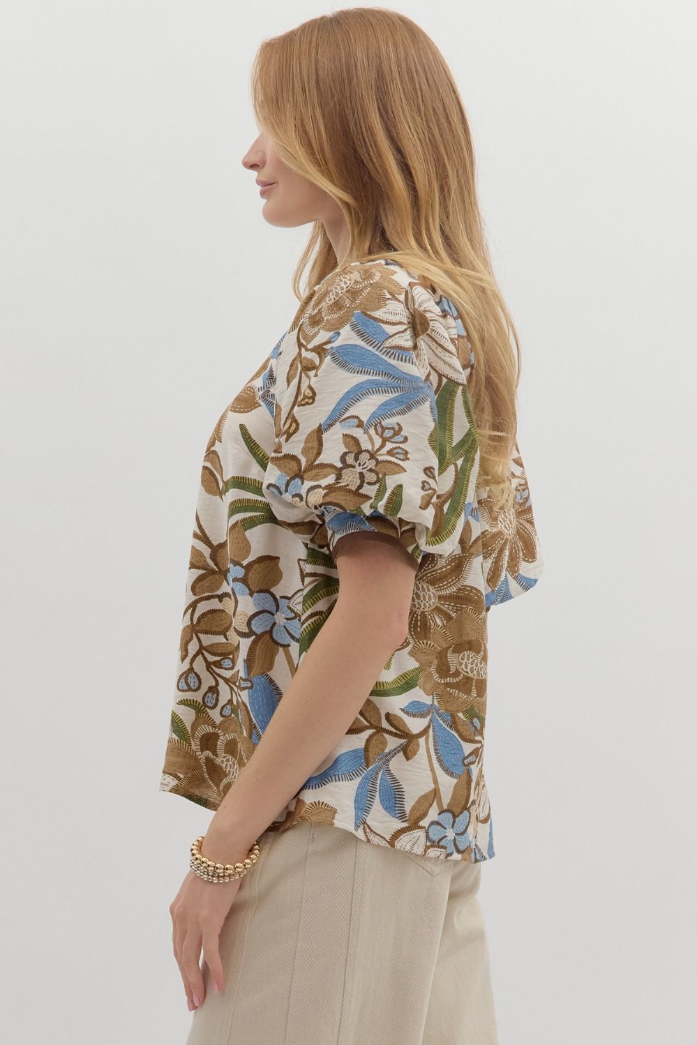 Botanical Breeze Bubble Sleeve Top