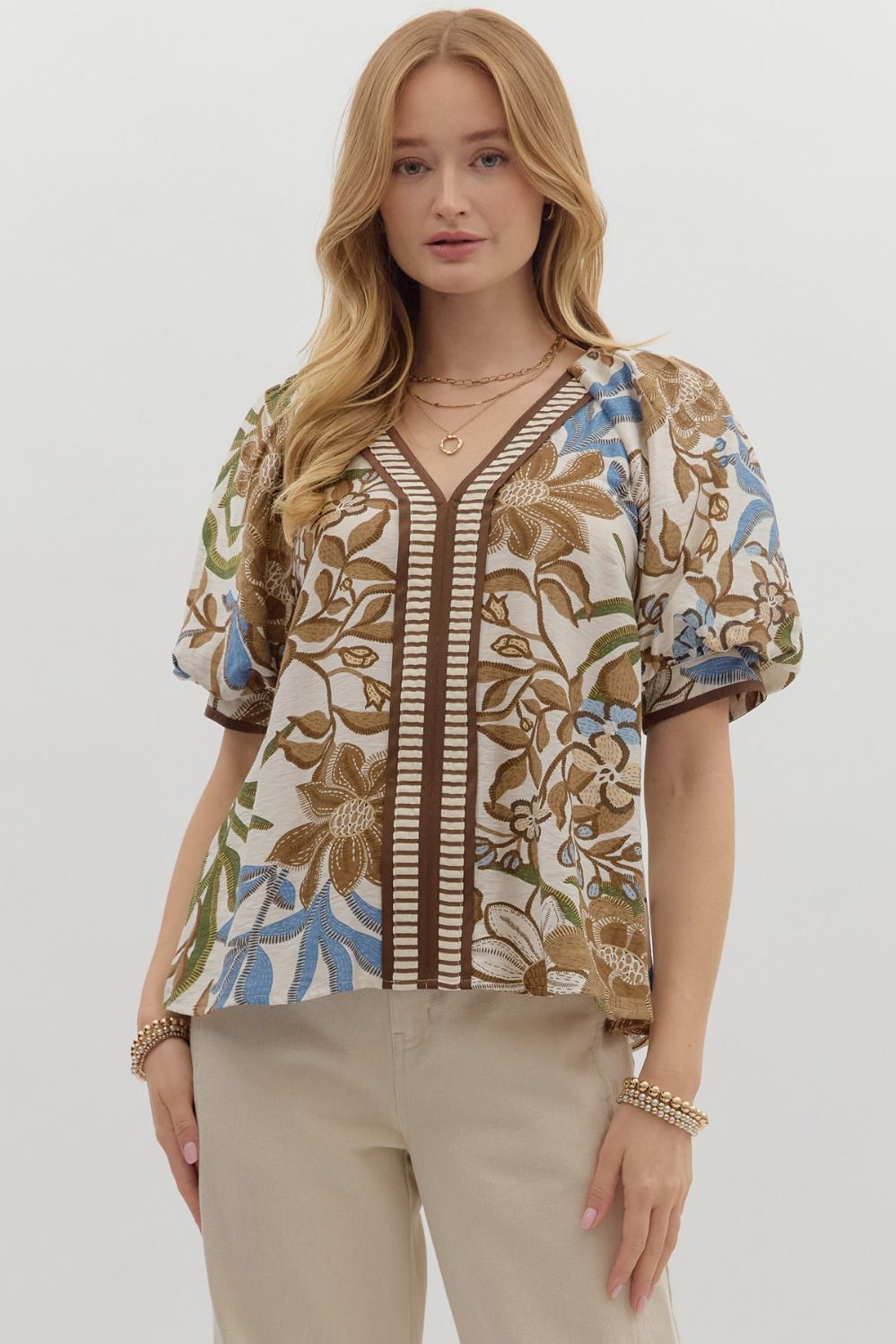 Botanical Breeze Bubble Sleeve Top