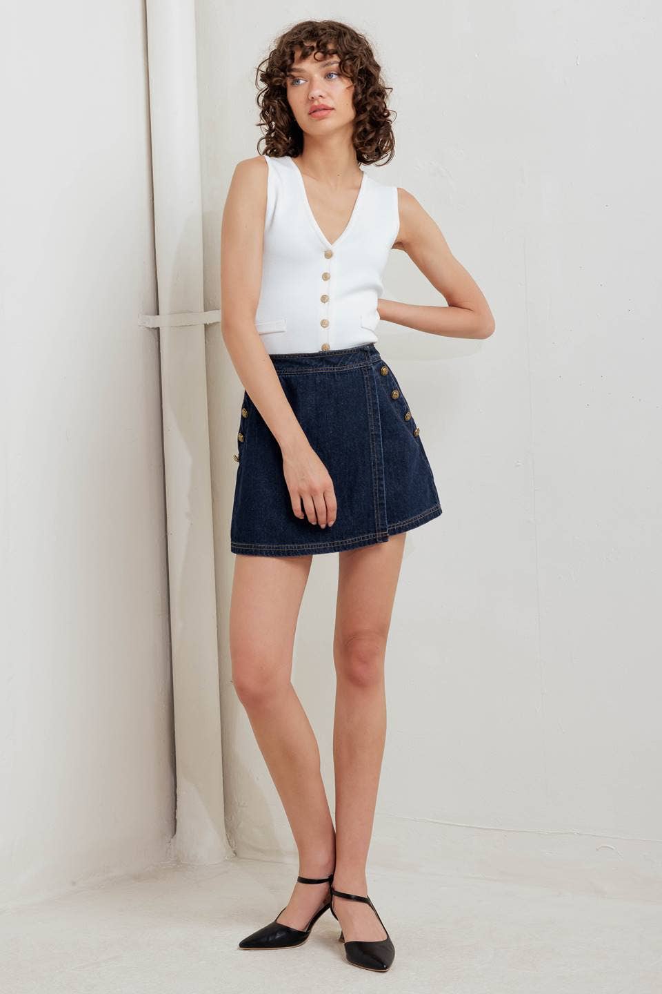 Button Detail Denim Skort