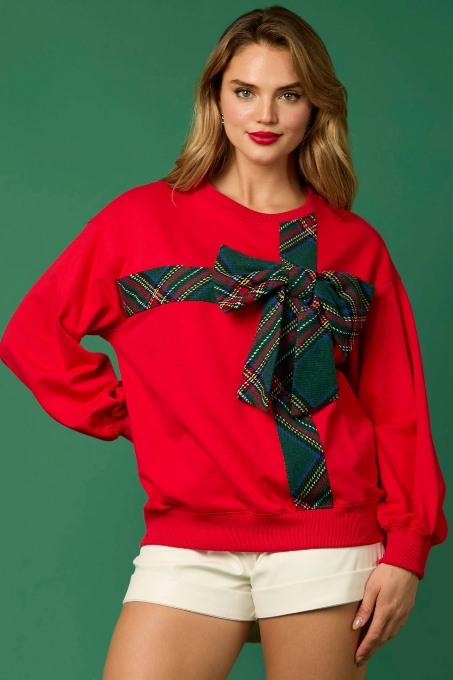 Christmas Plaid Bow Sweatshirt