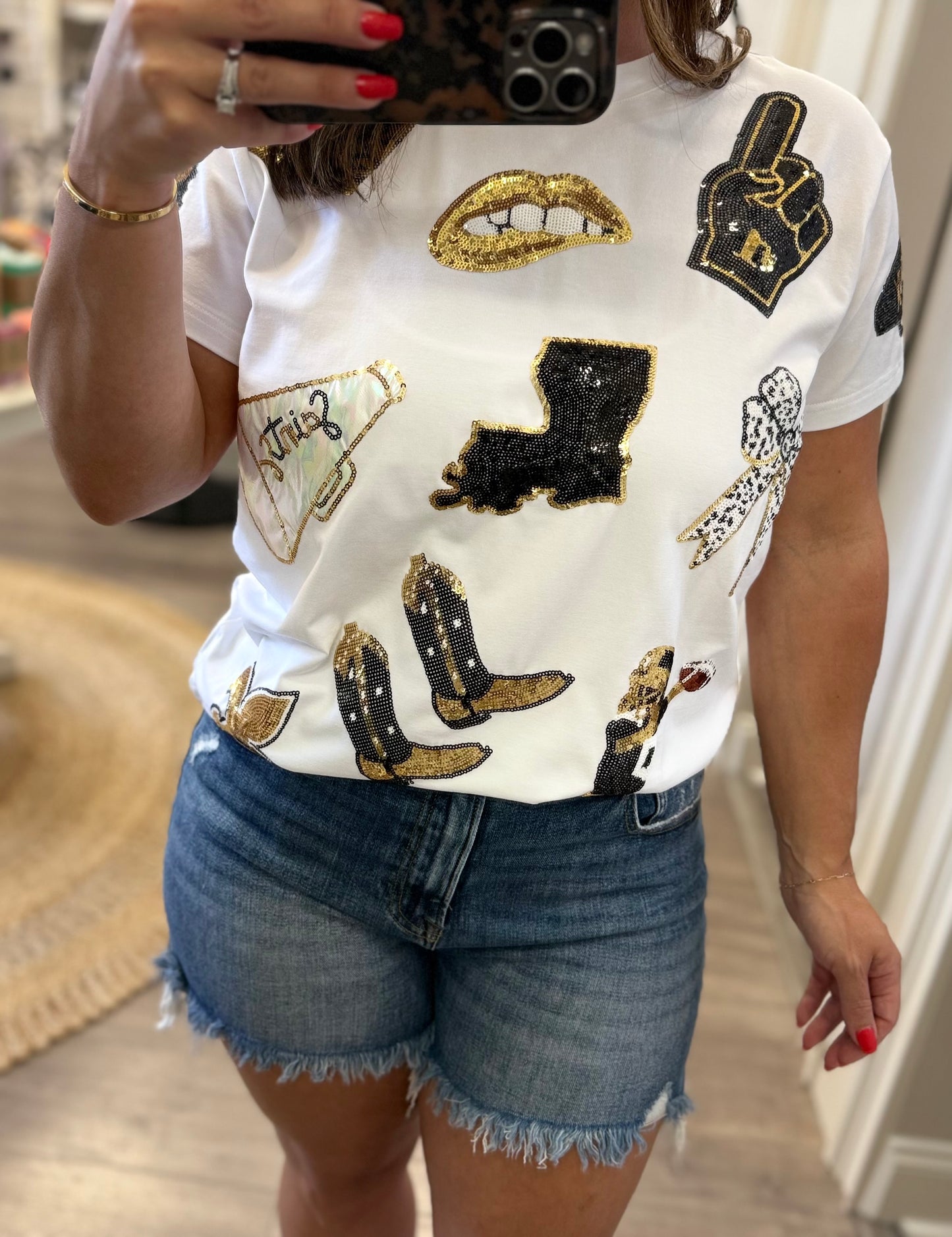 Black and Gold New Orleans Game Day Sequin Spirit T-Shirt
