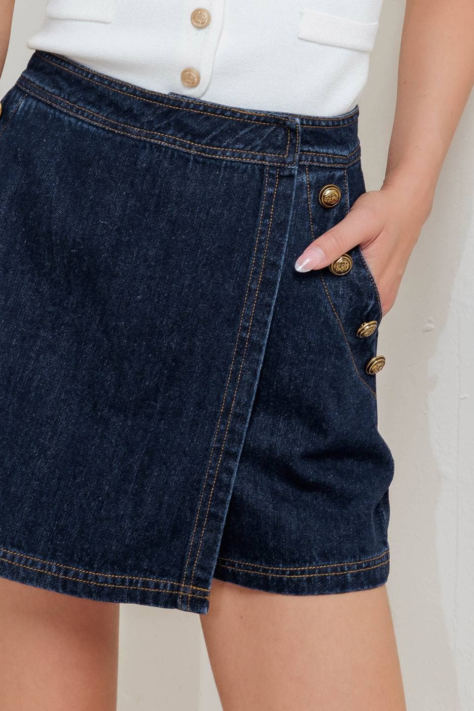Button Detail Denim Skort