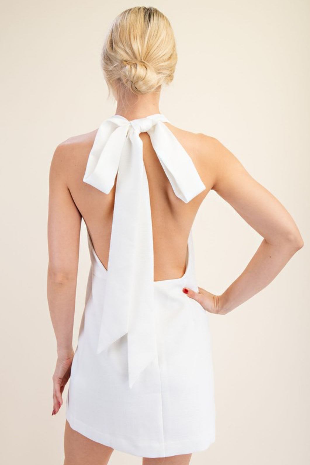 Halter Neck Back Bow Mini Dress