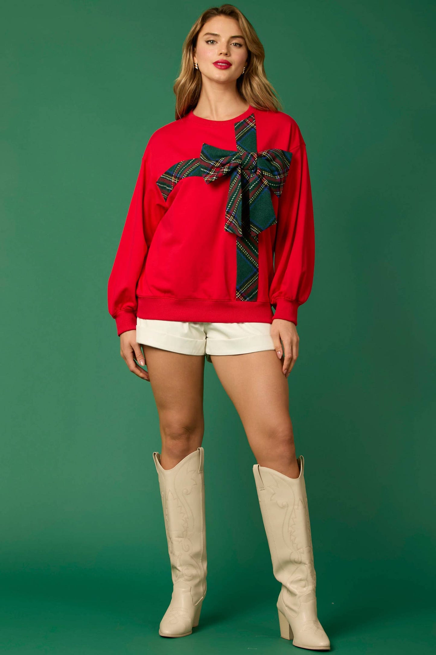 Christmas Plaid Bow Sweatshirt