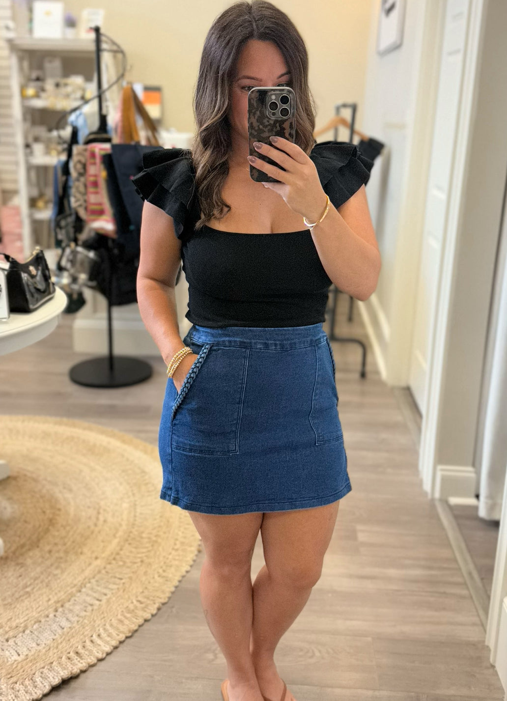 Braided Pocket Denim Skort