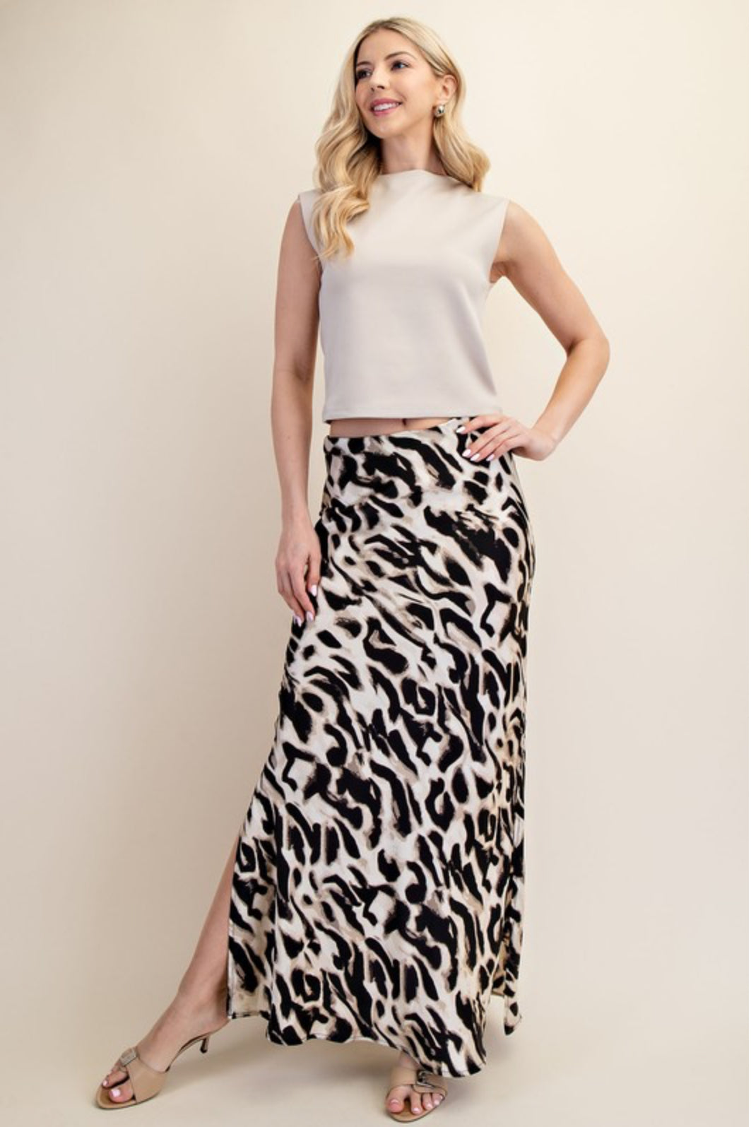 Printed Satin Maxi Skirt