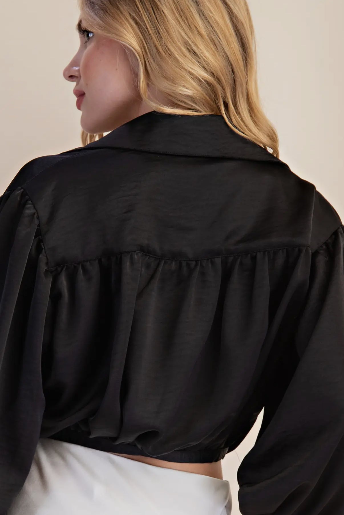 Satin Charm Tie Front Blouse