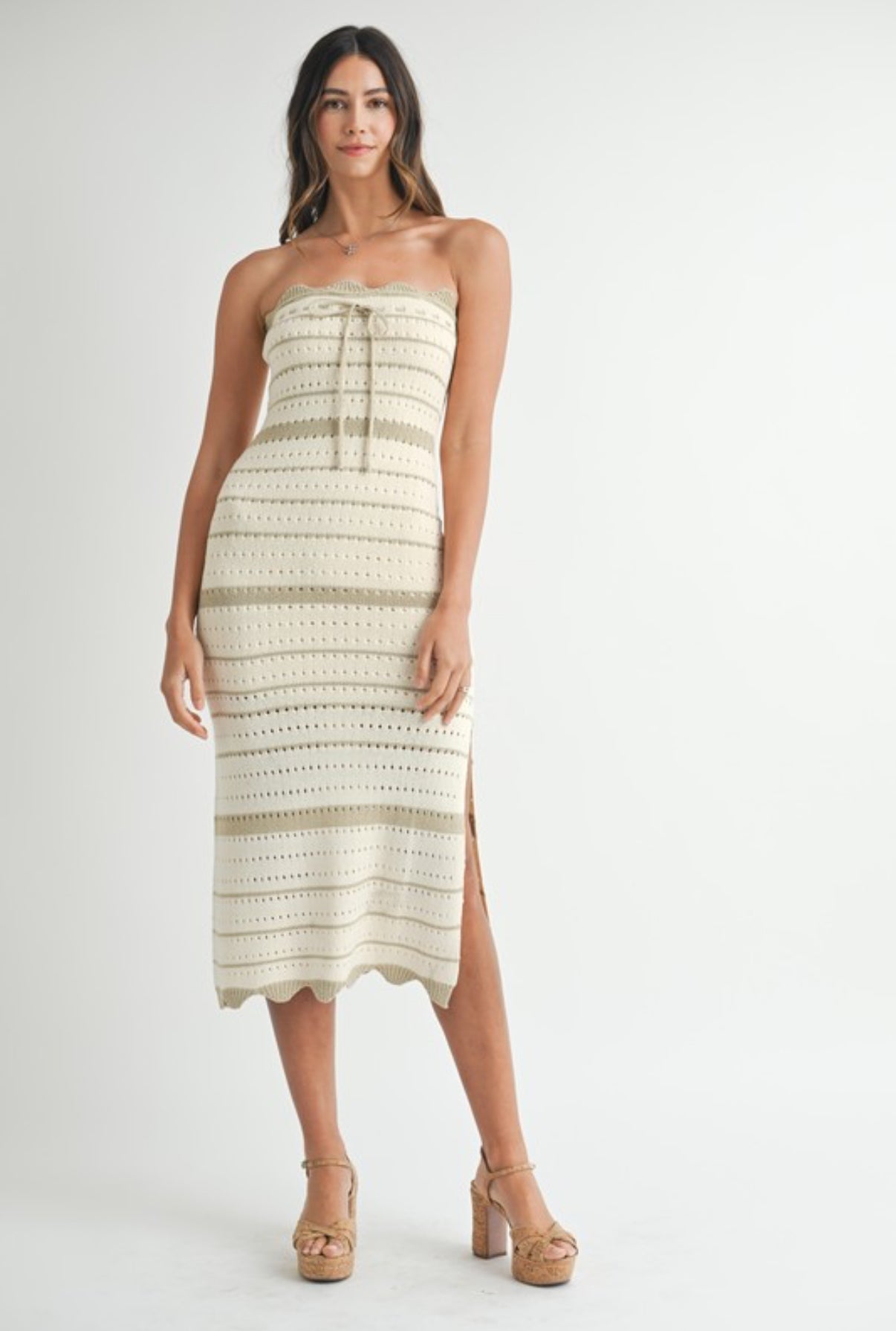 Striped Crochet Knit Midi Dress