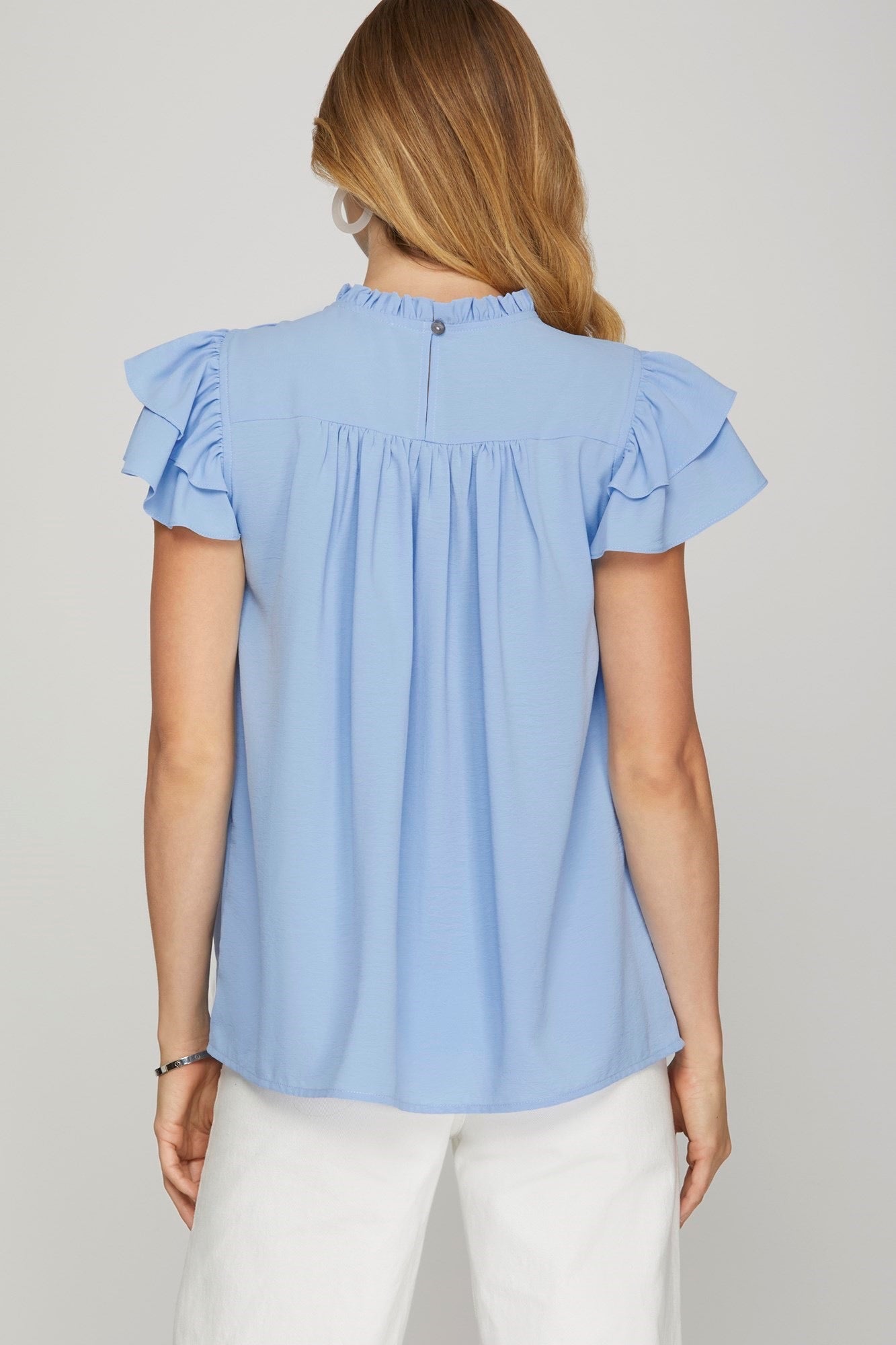 Ruffle Sleeve Pleated Top