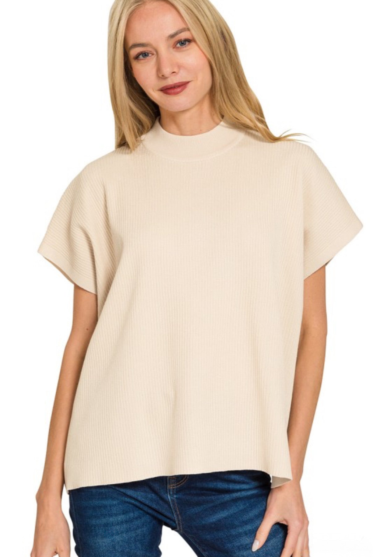 Mock Neck Boxy Sweater Tee