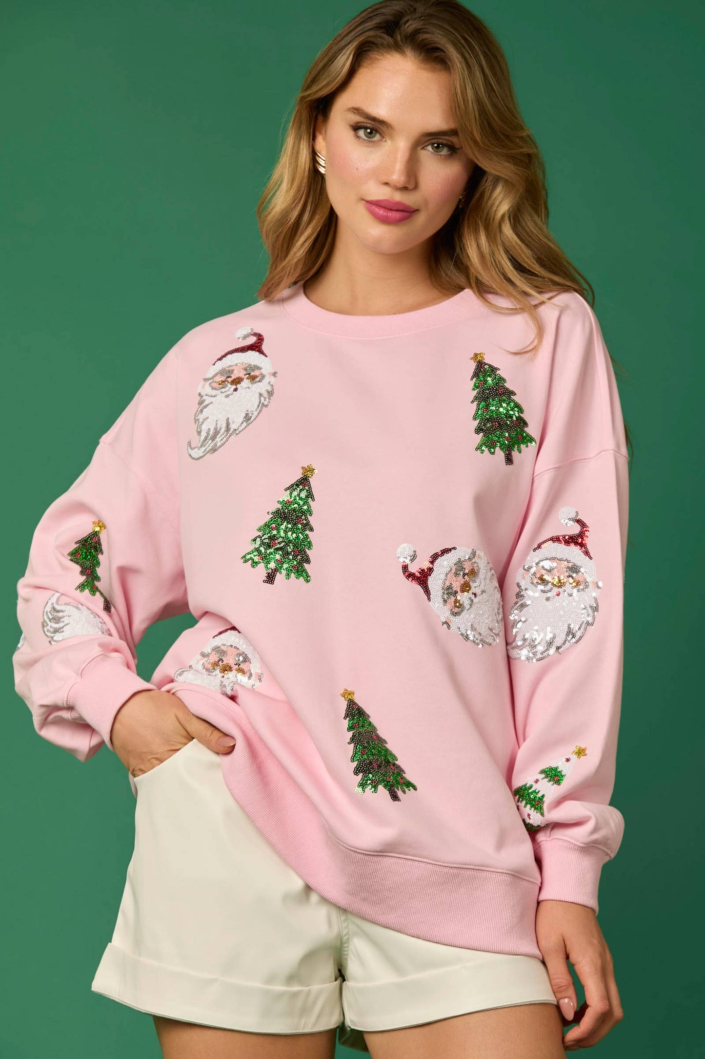 Santa & Tree Sequin Pull Over