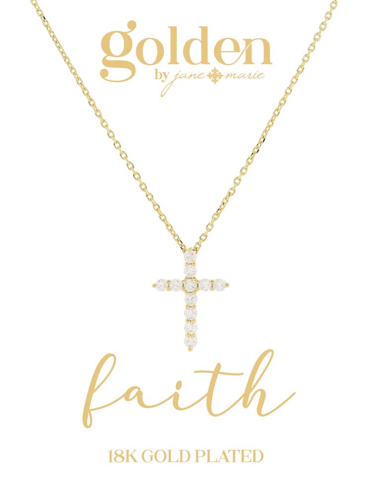 16" 18K Gold Plated Cubic Zirconia Crystal Cross Necklace