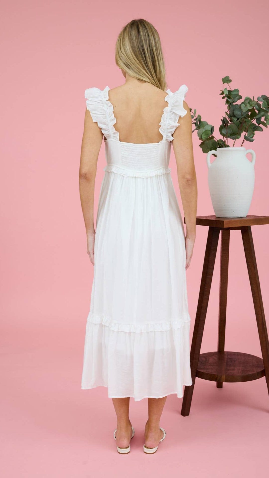 Empire Waist Ruffle Midi Dress