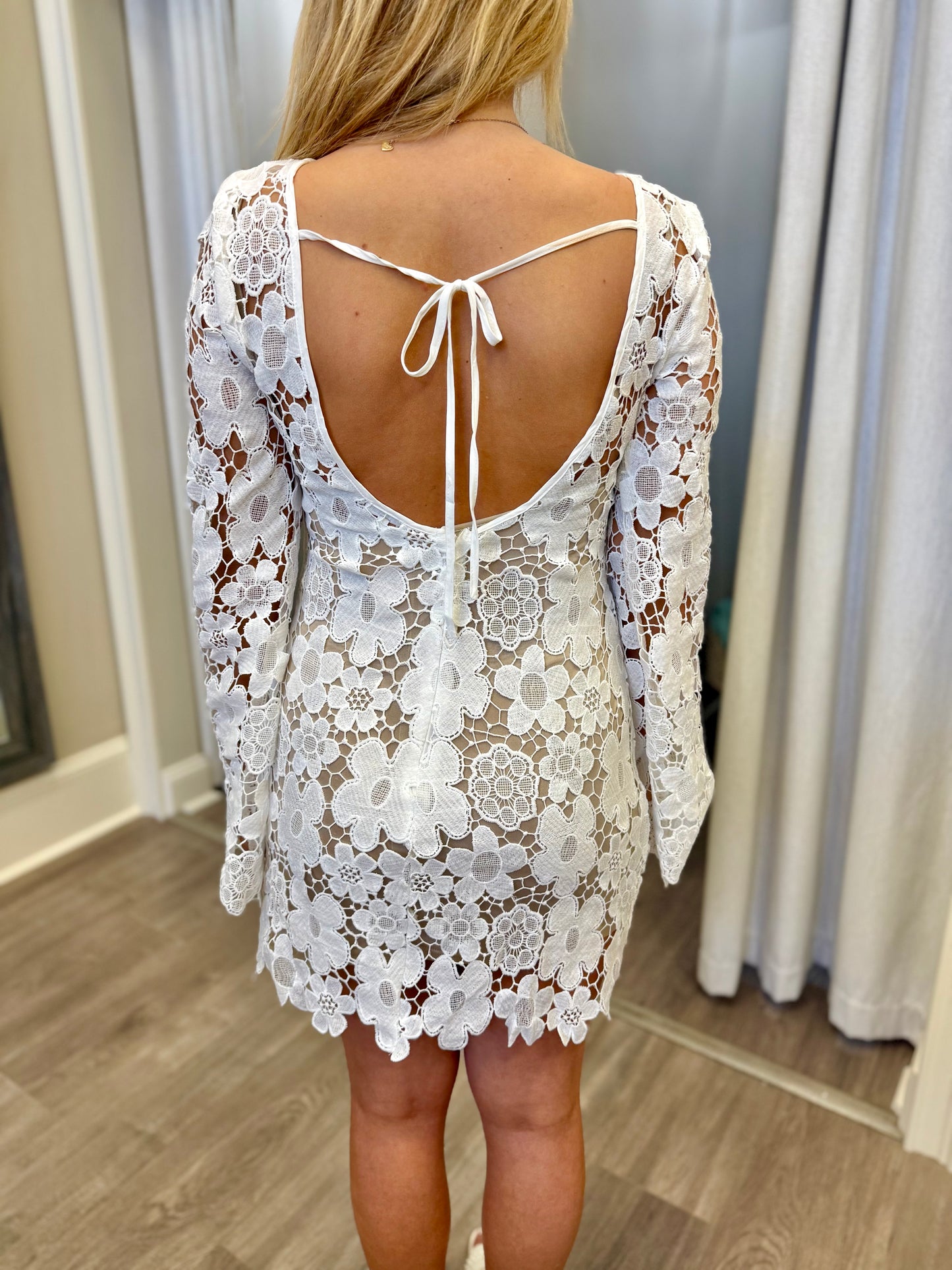 Floral Lace Bell Sleeve Mini Dress