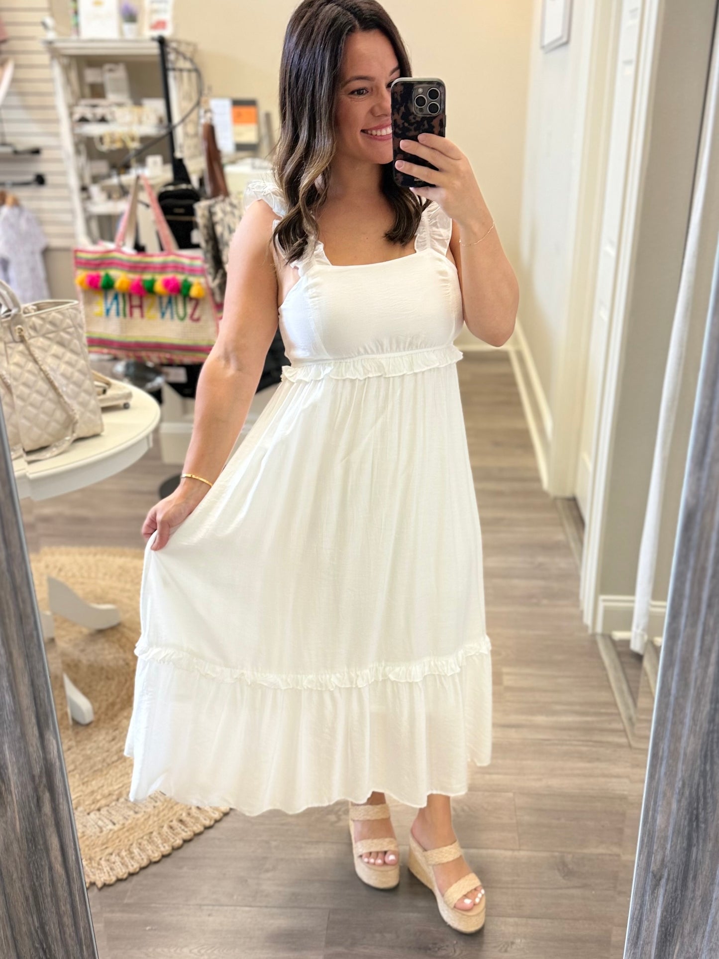Empire Waist Ruffle Midi Dress