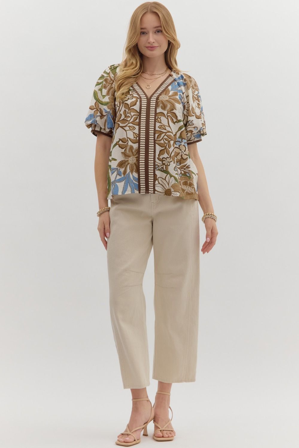 Botanical Breeze Bubble Sleeve Top