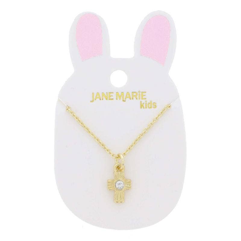 Kids 14" Gold Starburst Cross with Center Crystal Necklace