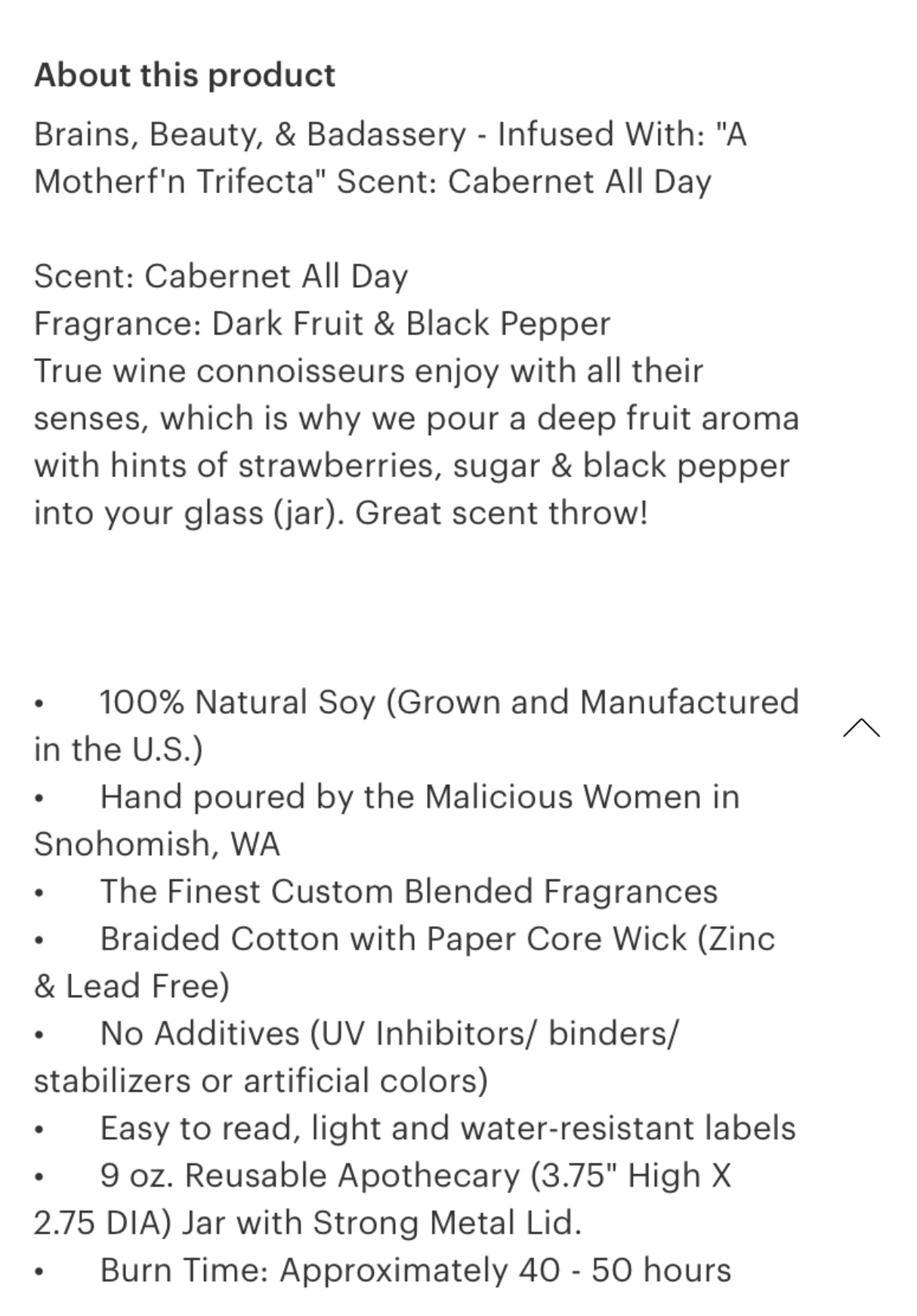 Brains, Beauty, & Badassery Candle - Cabernet All Day