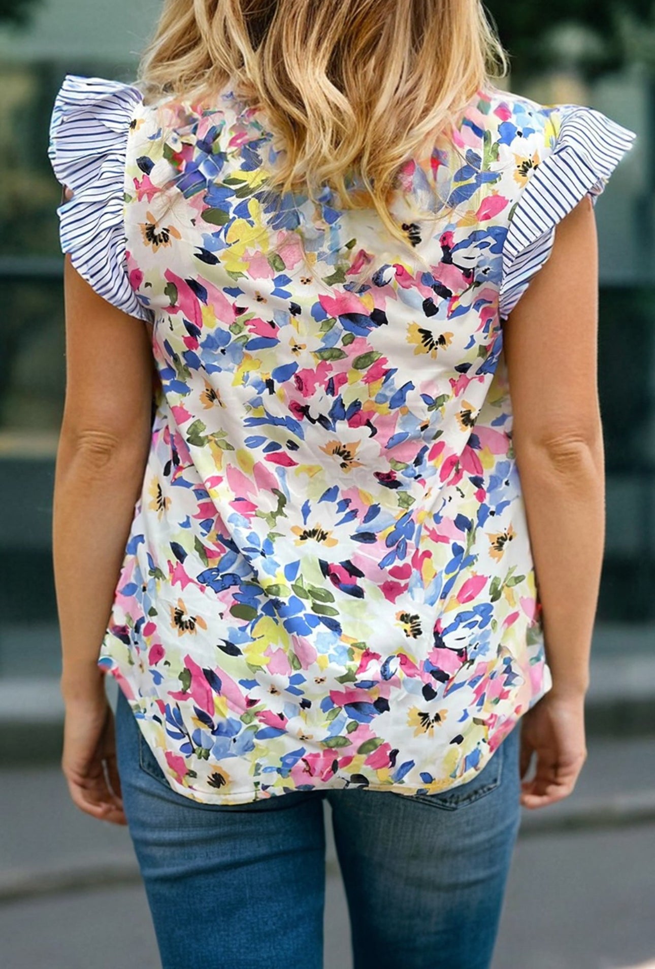 Floral Ruffle Sleeve Blouse