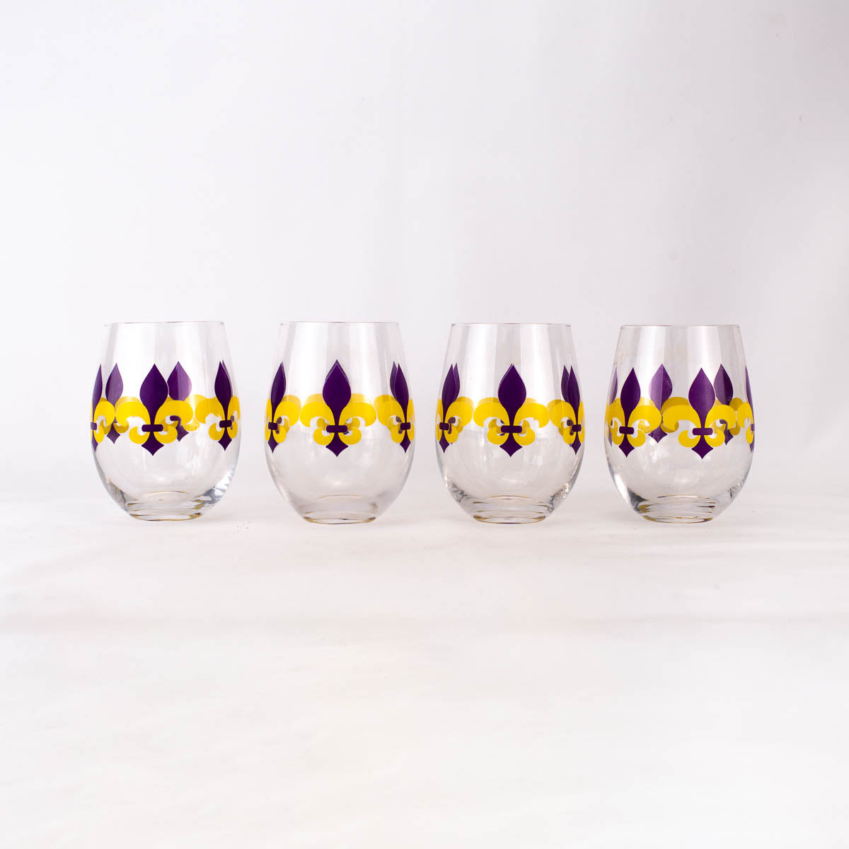 Fleur de Lis Wine Glass Gift Set - Purple & Yellow