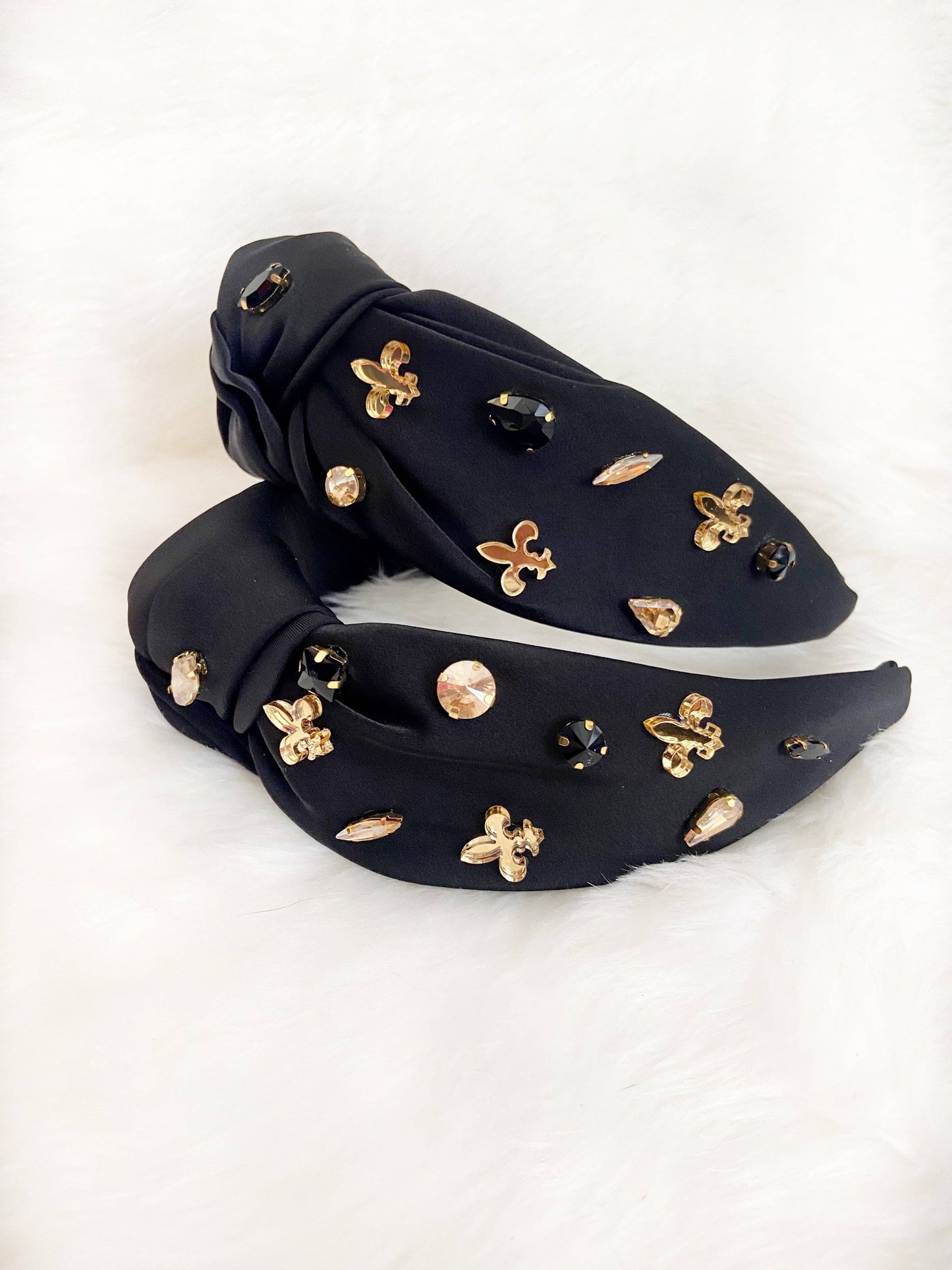 Black & Gold Fleur de Lis Jeweled Headband