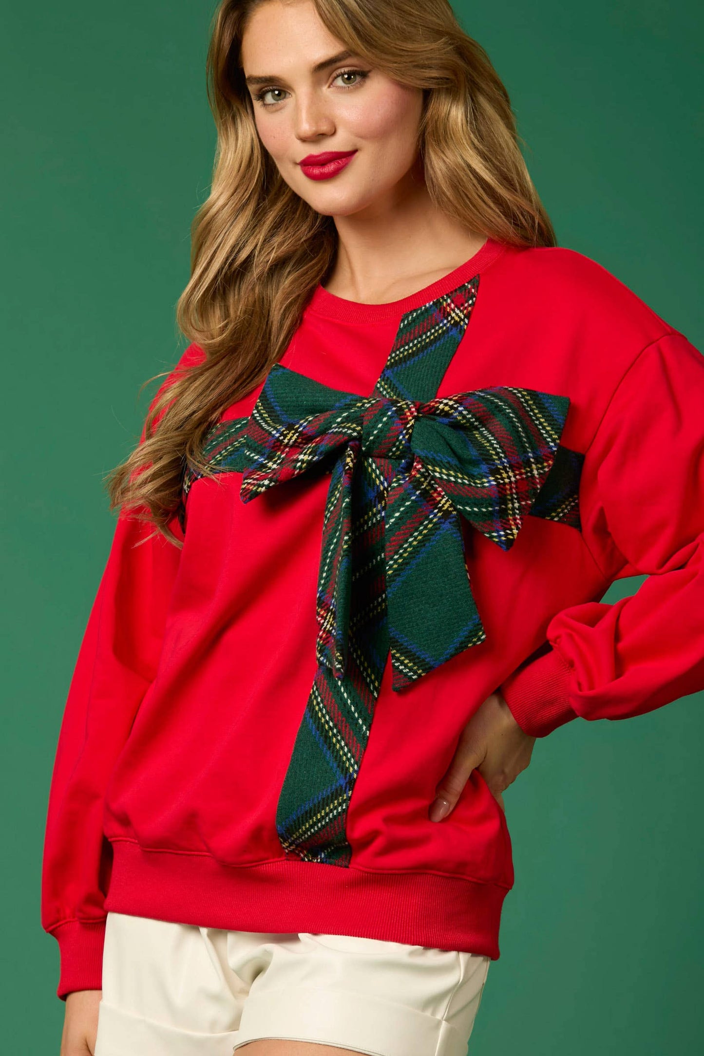 Christmas Plaid Bow Sweatshirt