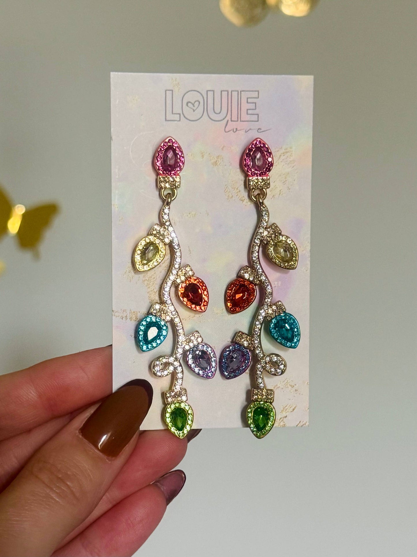Colorful Metal Rhinestone Christmas Light Drop Earrings