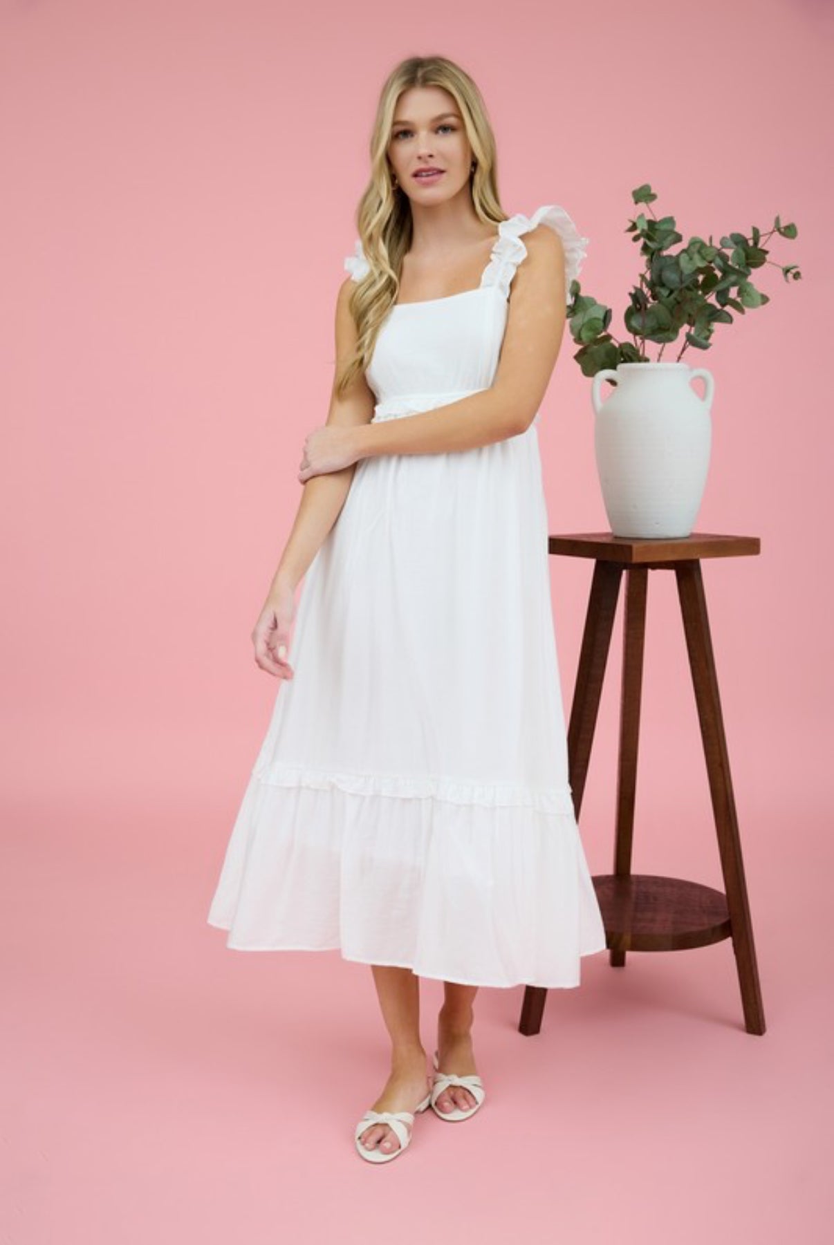 Empire Waist Ruffle Midi Dress