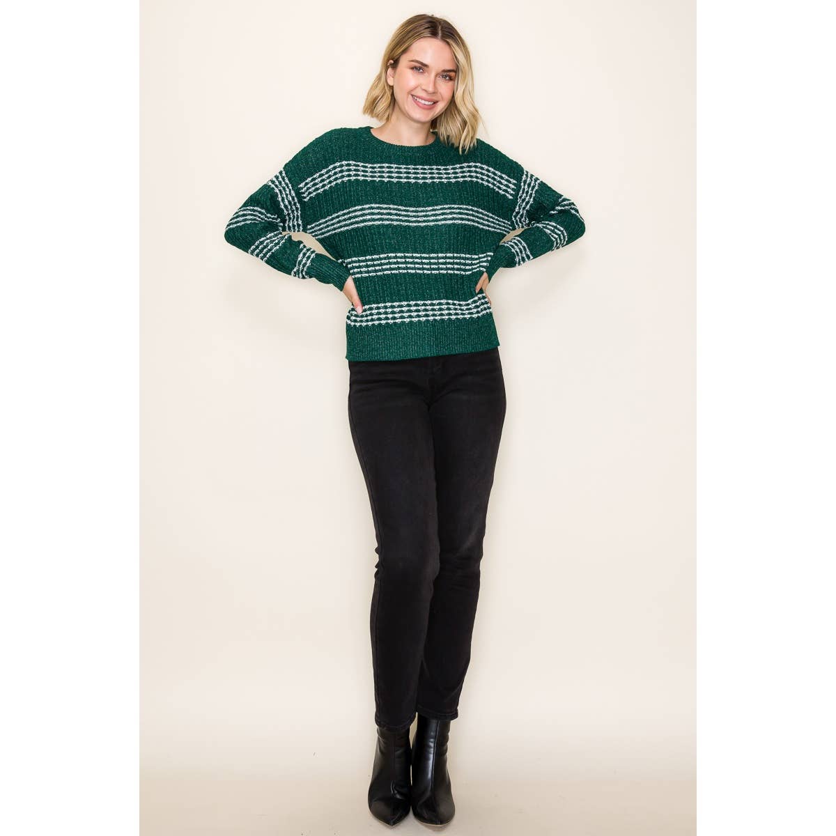 Evergreen Textured Stripe Sweater