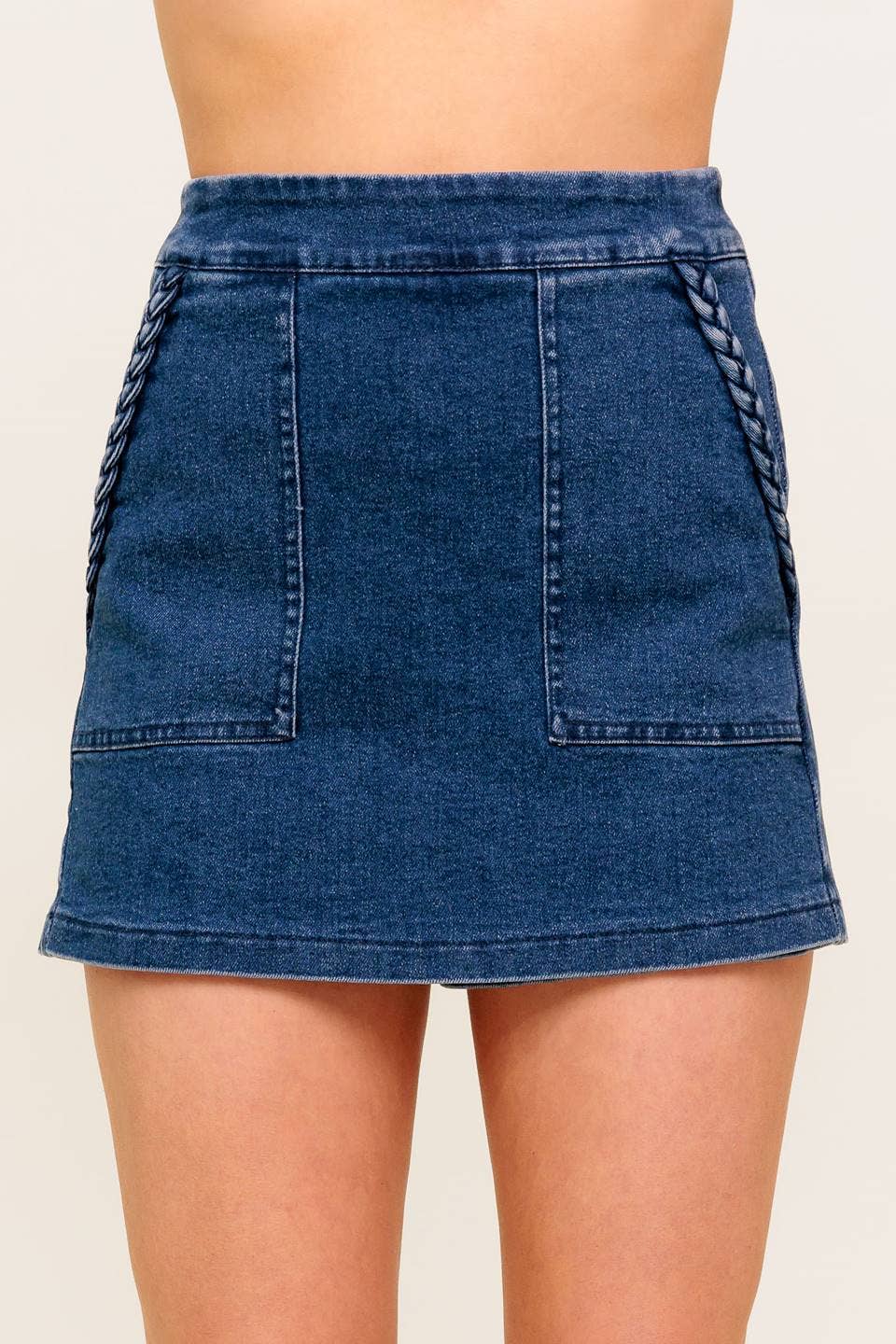 Braided Pocket Denim Skort