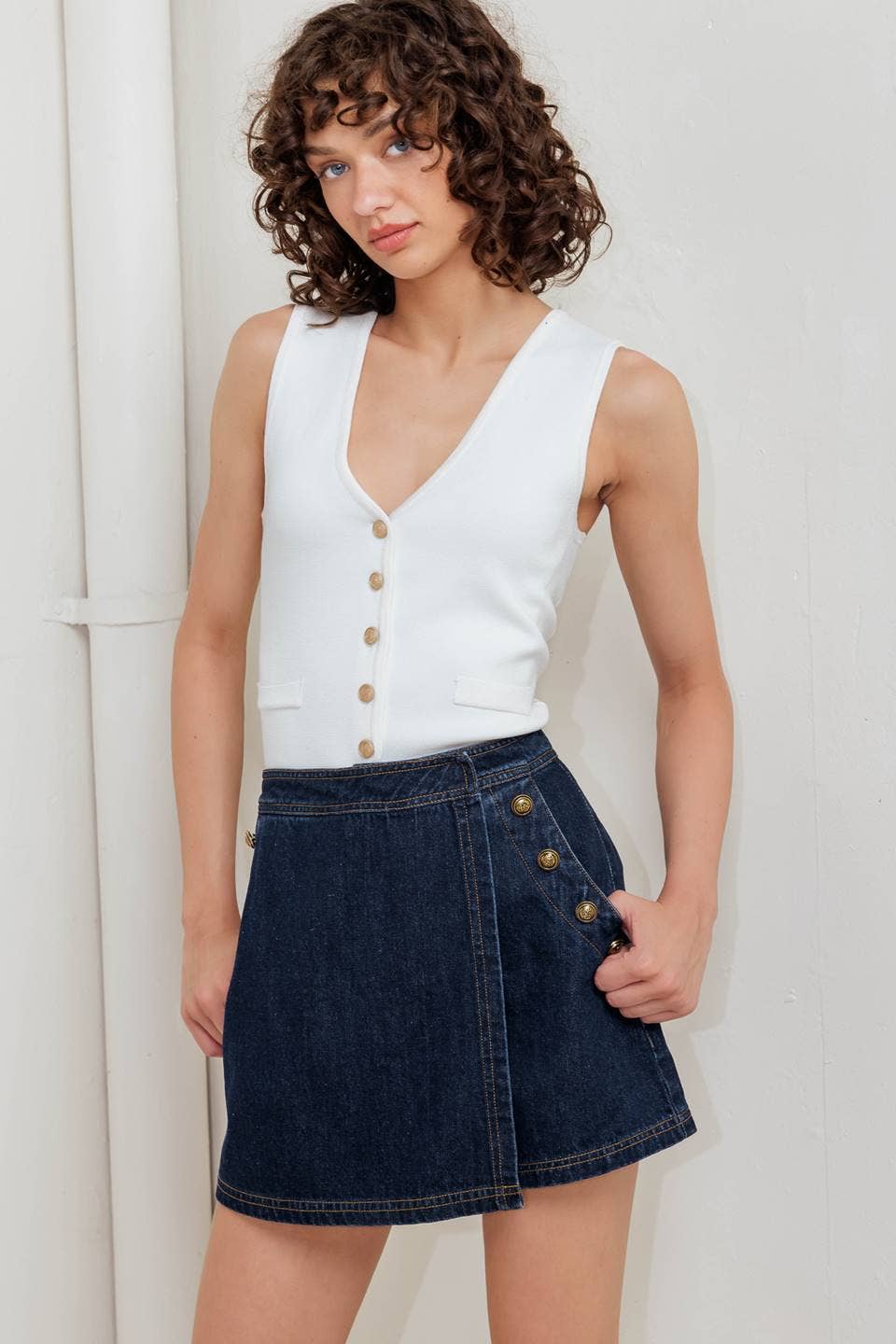 Button Detail Denim Skort