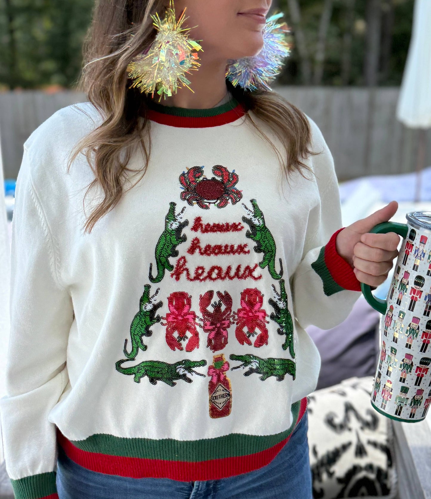 Cajun Christmas Tree Alligator Sweater