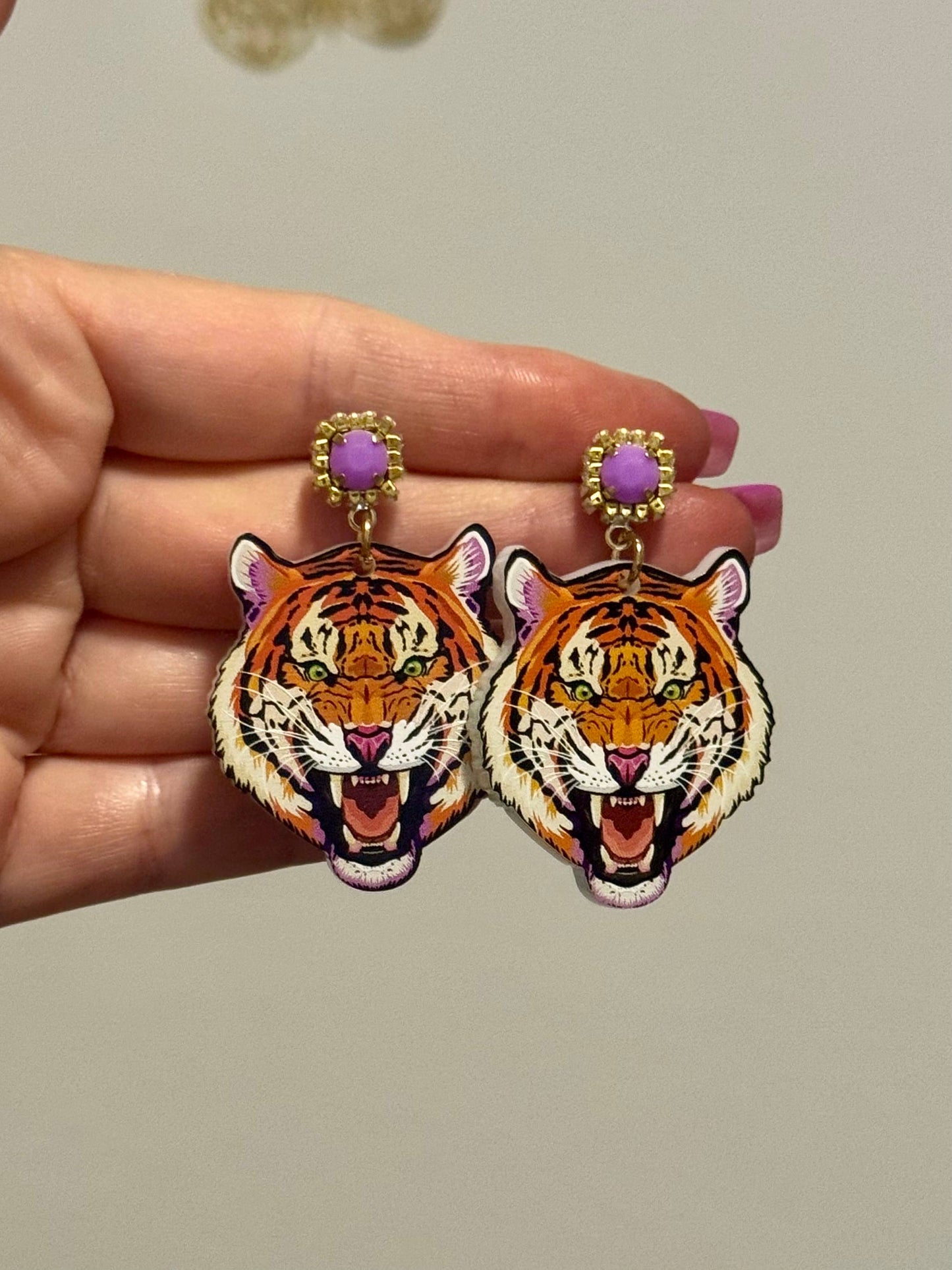 Fierce Fan Tiger Face Earrings
