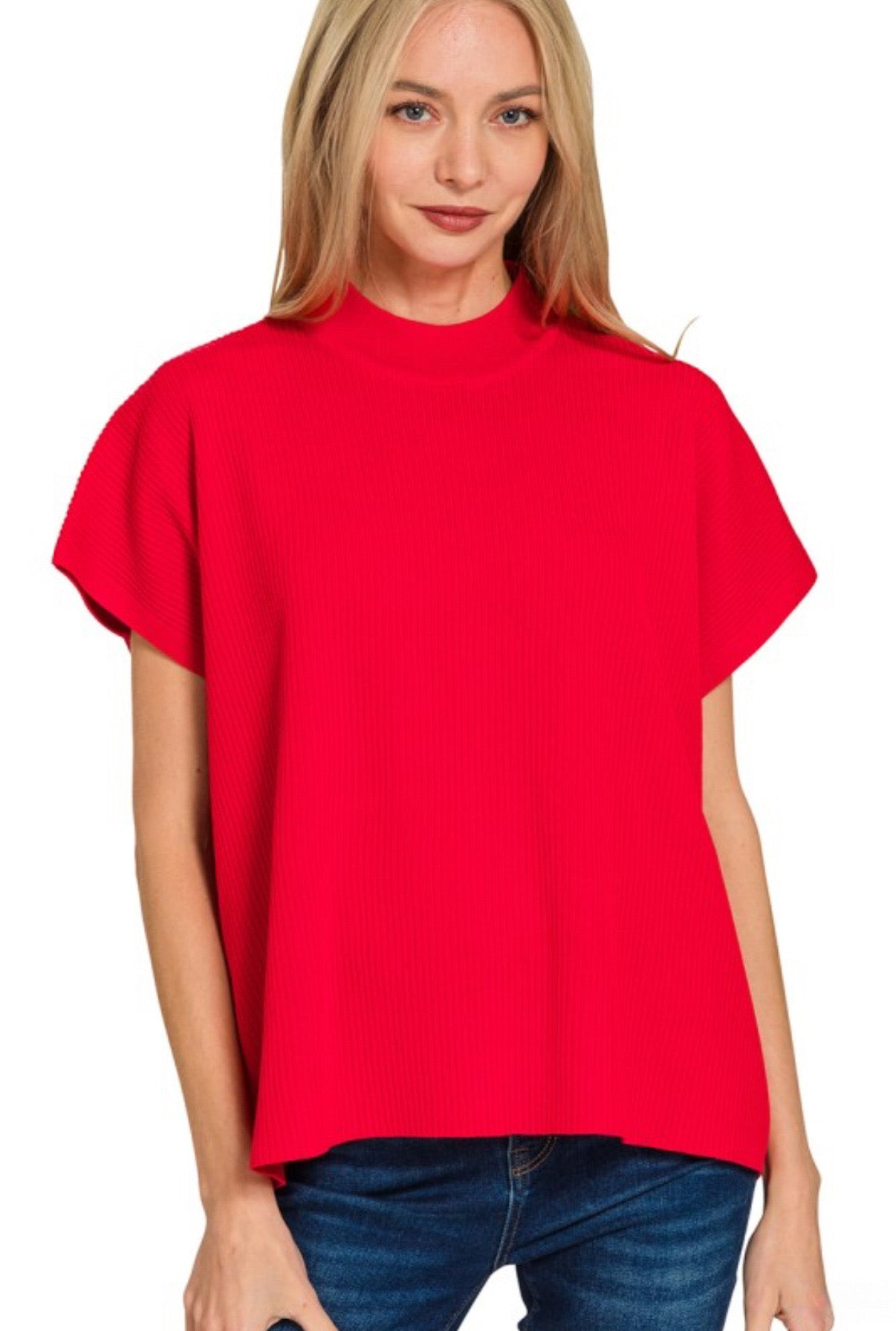 Mock Neck Boxy Sweater Tee