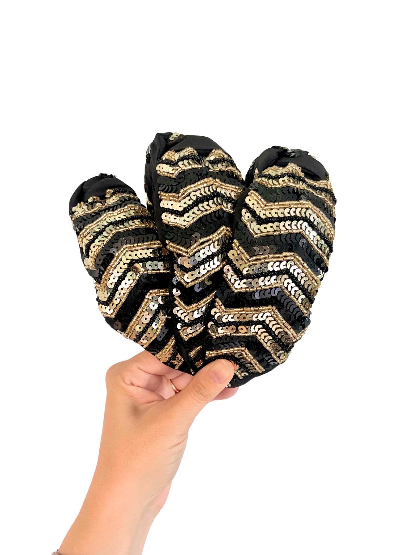 Game Day Sequin Chevron Headband - Black & Gold