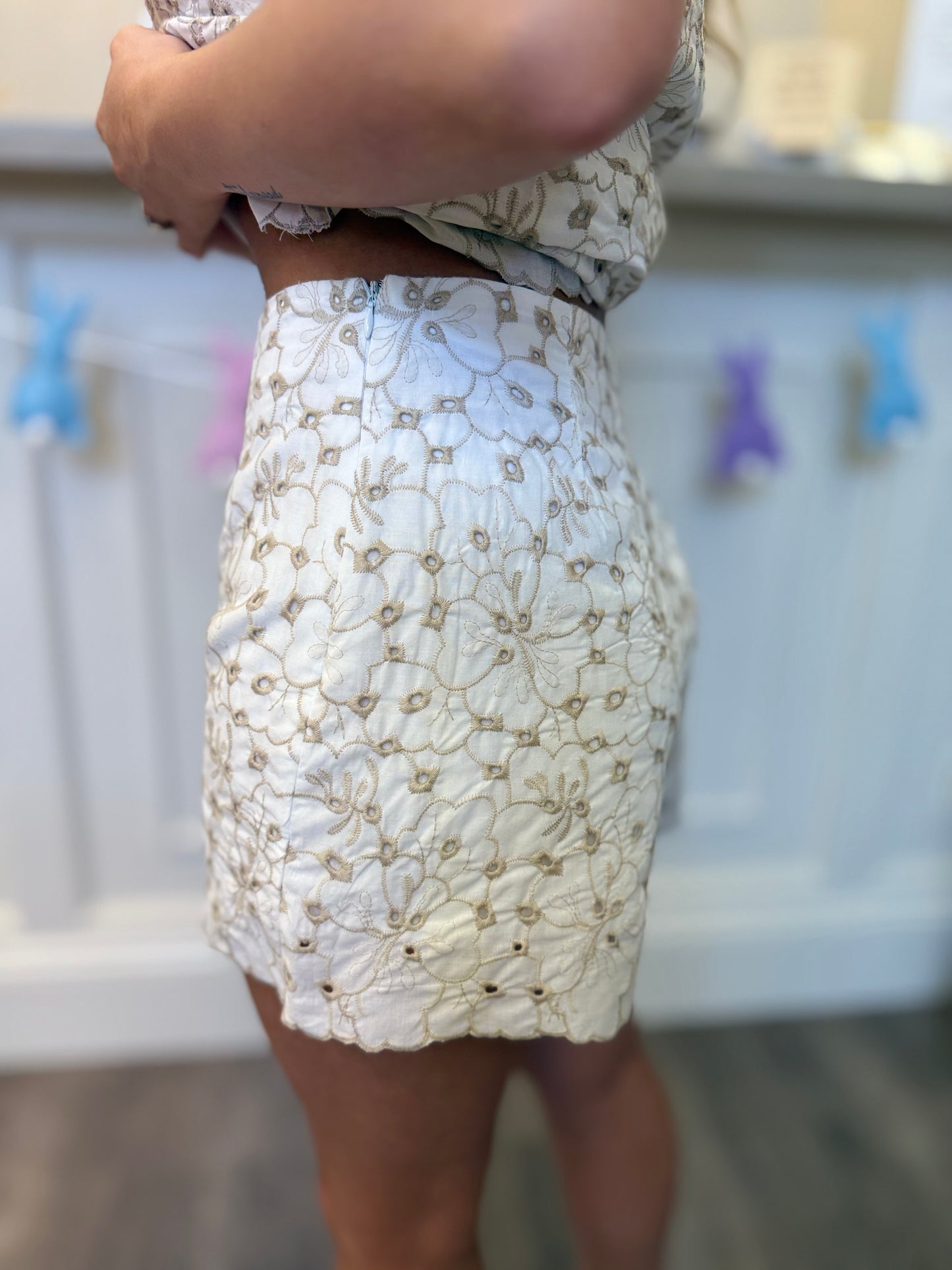 Taupe Embroidered Eyelet Shorts