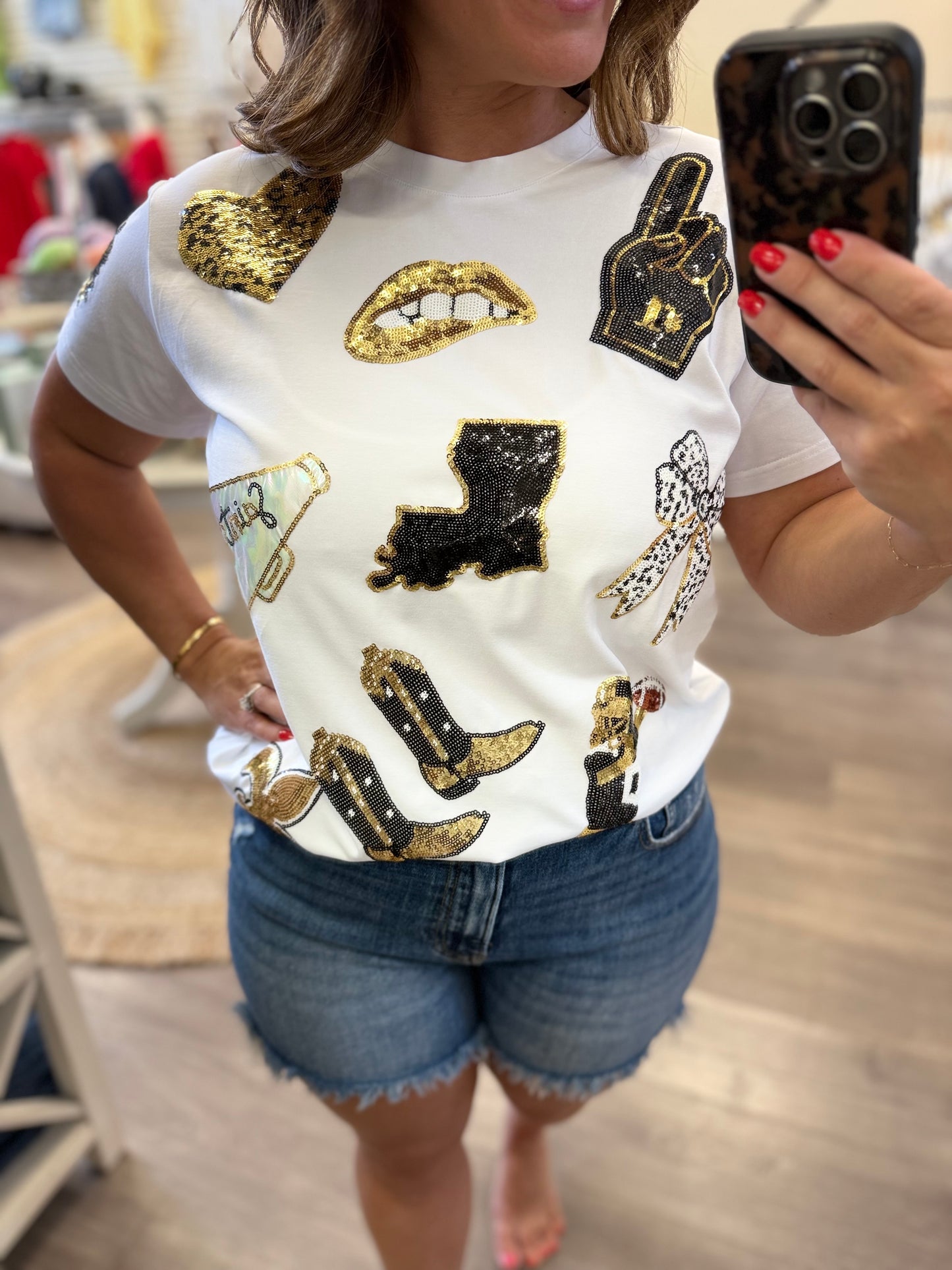 Black and Gold New Orleans Game Day Sequin Spirit T-Shirt