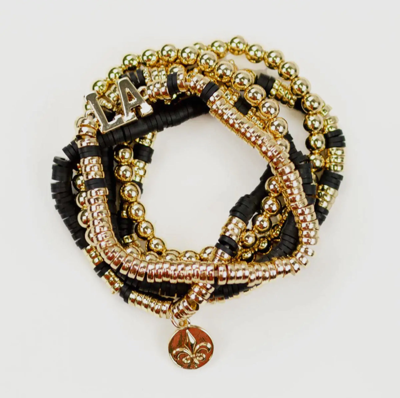 Louisiana Bead Bracelet Stack Black/Gold