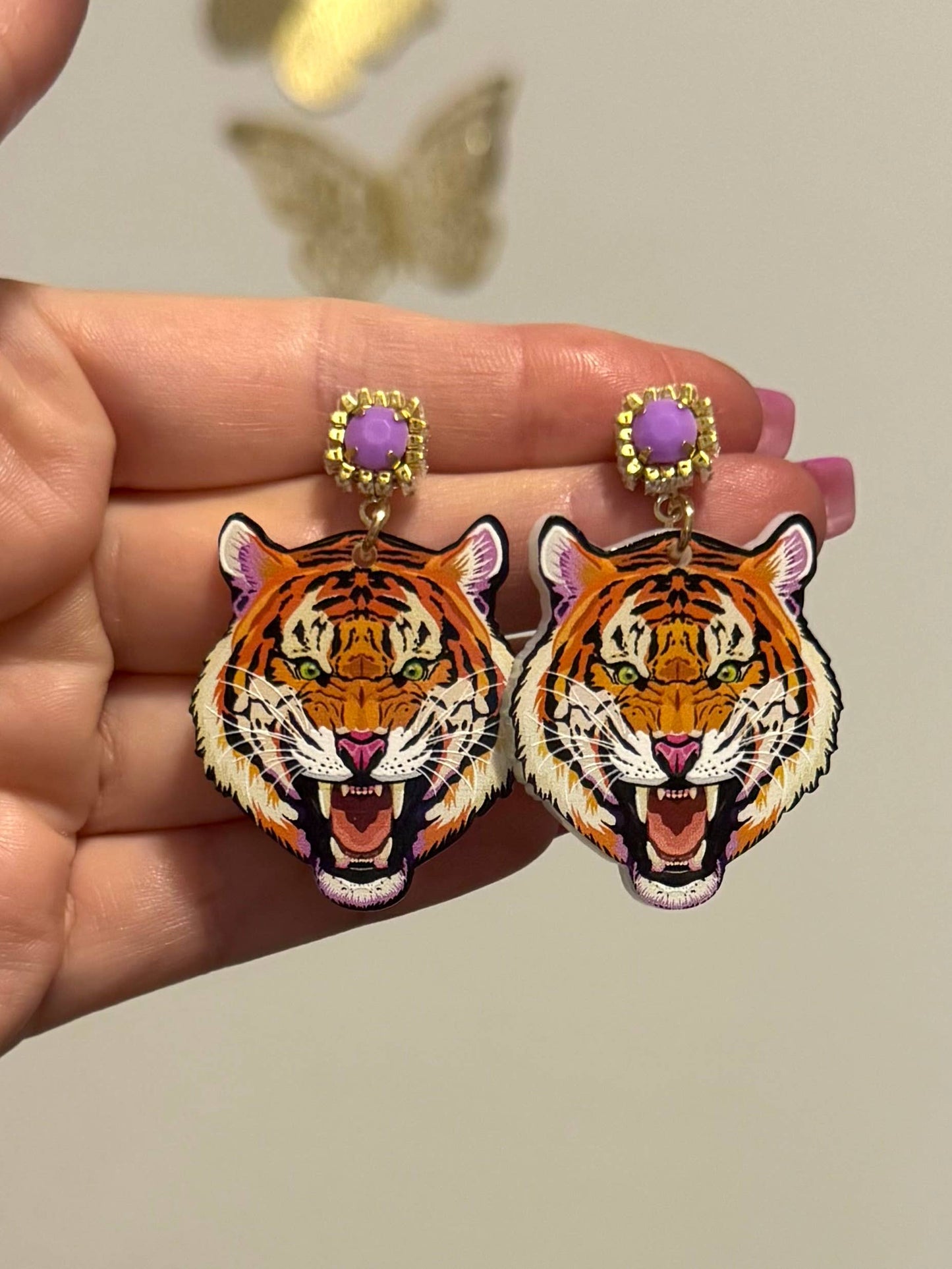 Fierce Fan Tiger Face Earrings