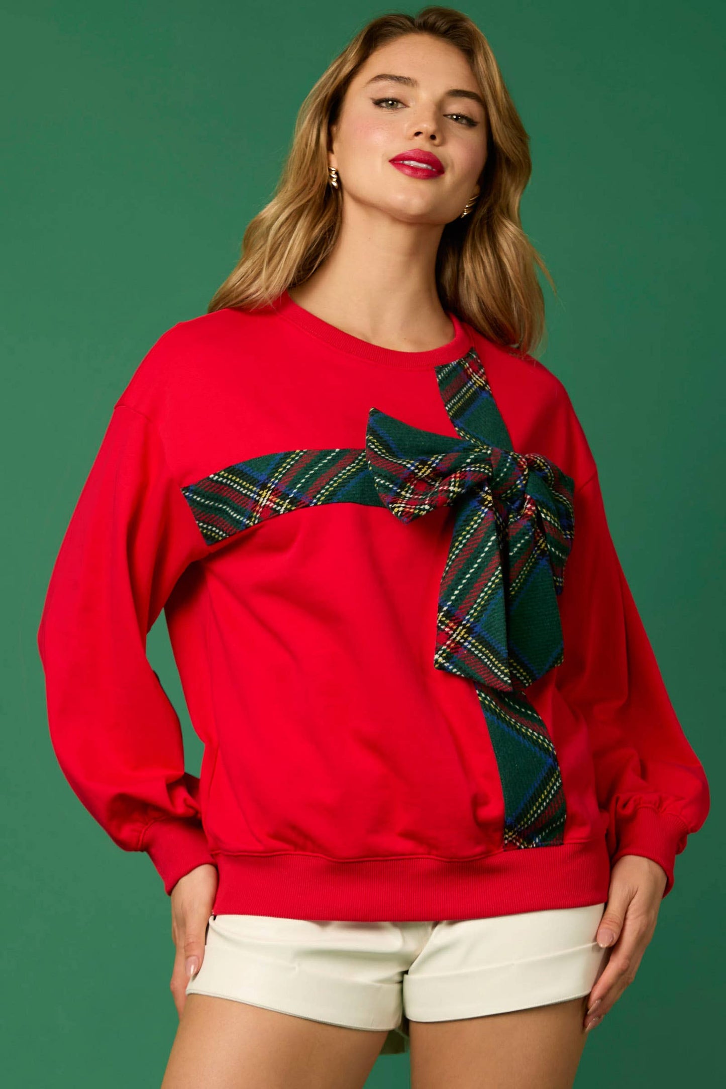 Christmas Plaid Bow Sweatshirt