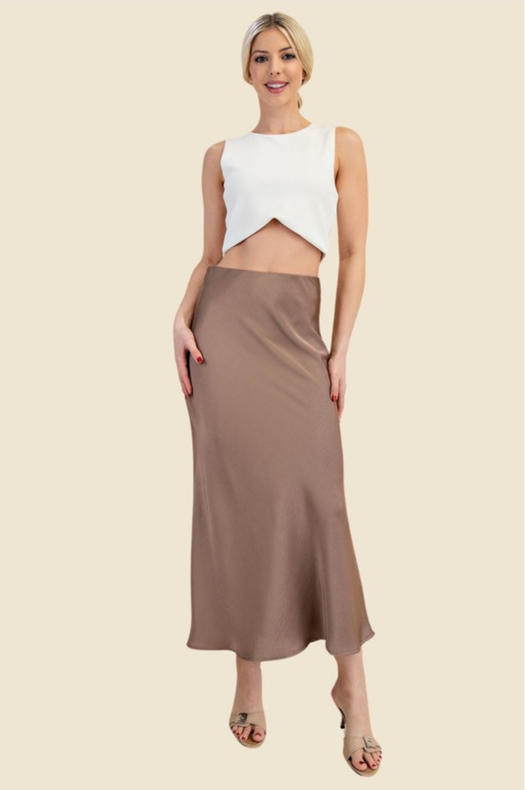 Elastic Waistband Midi Skirt