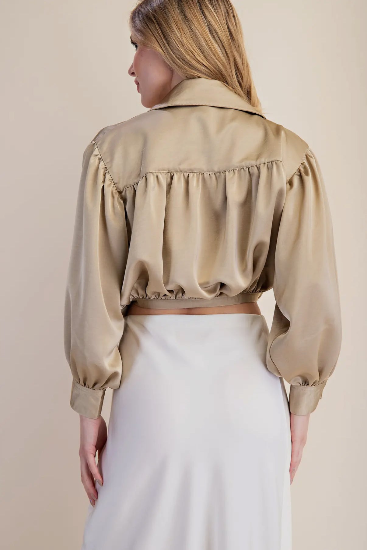 Satin Charm Tie Front Blouse