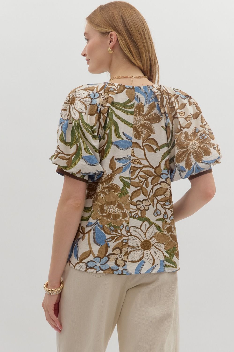 Botanical Breeze Bubble Sleeve Top