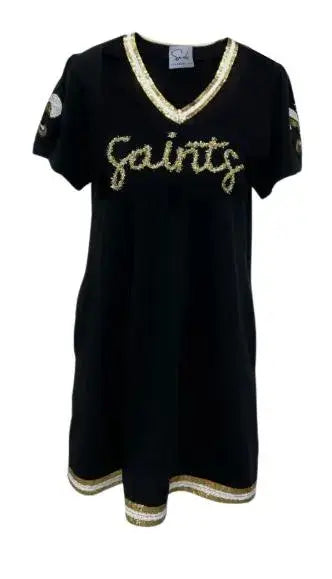 Black & Gold Gameday Glitter Script Tinsel Dress