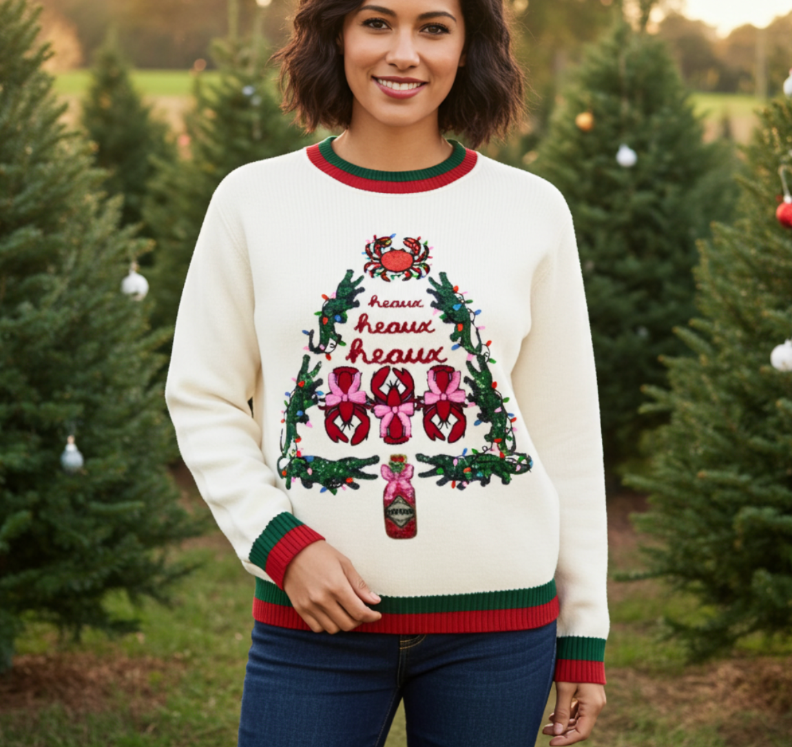 Cajun Christmas Tree Alligator Sweater
