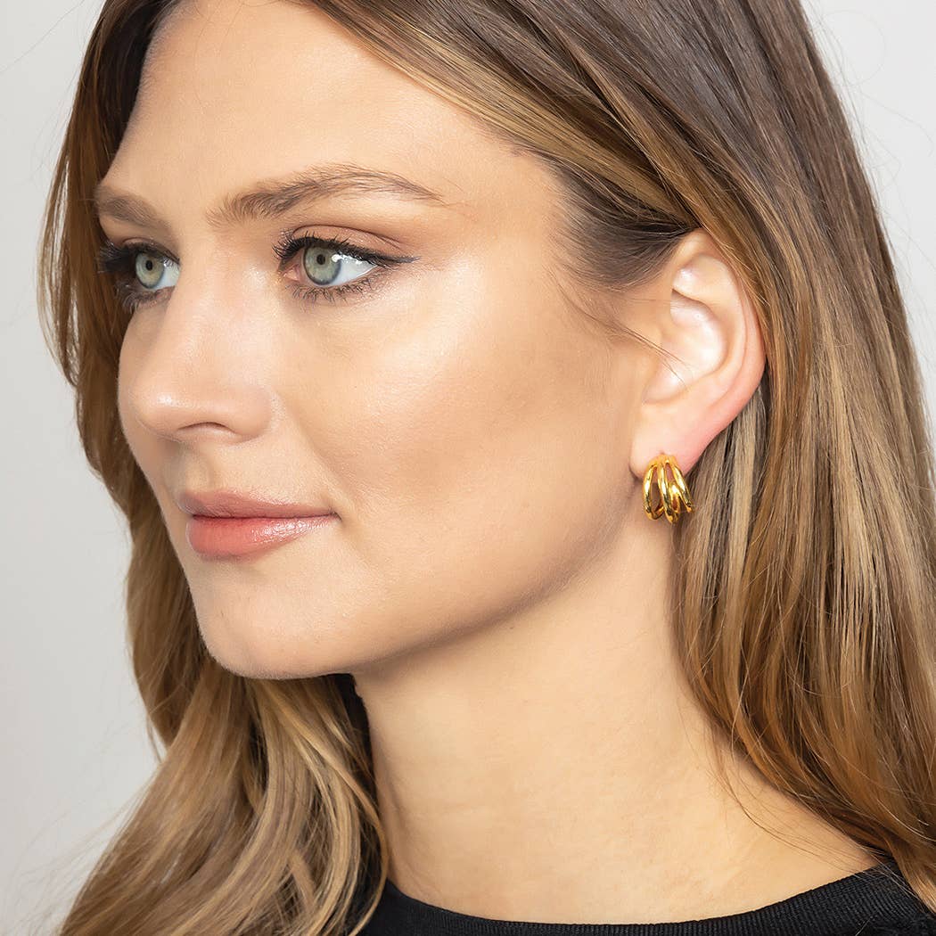 14K Gold-Dipped Double Ring Post Earring
