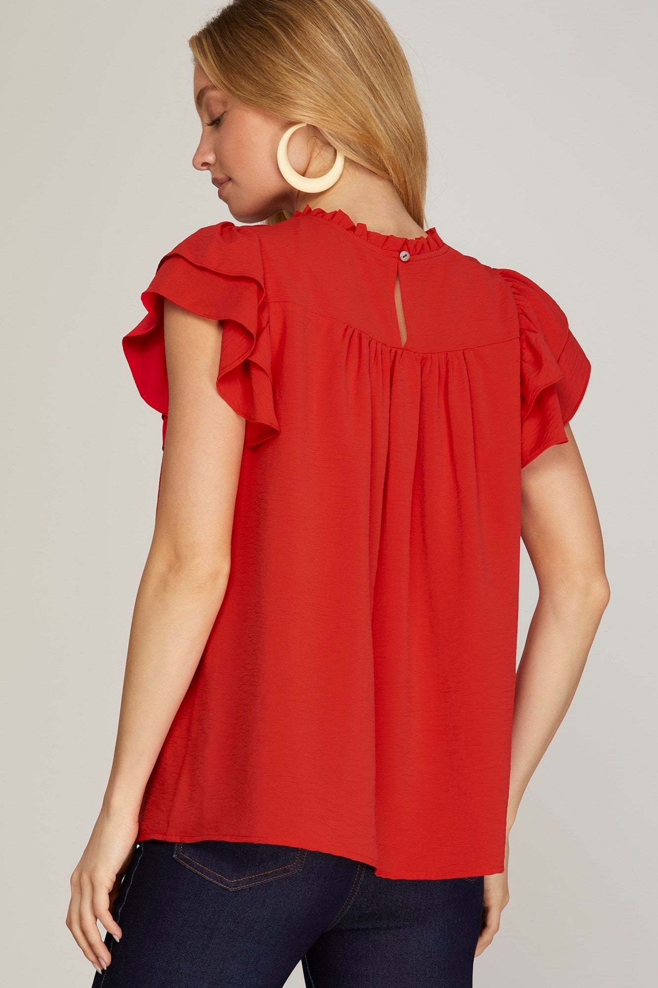 Ruffle Sleeve Pleated Top