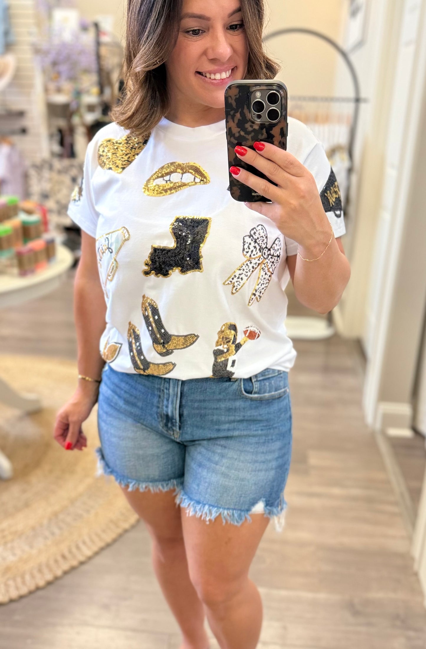 Black and Gold New Orleans Game Day Sequin Spirit T-Shirt