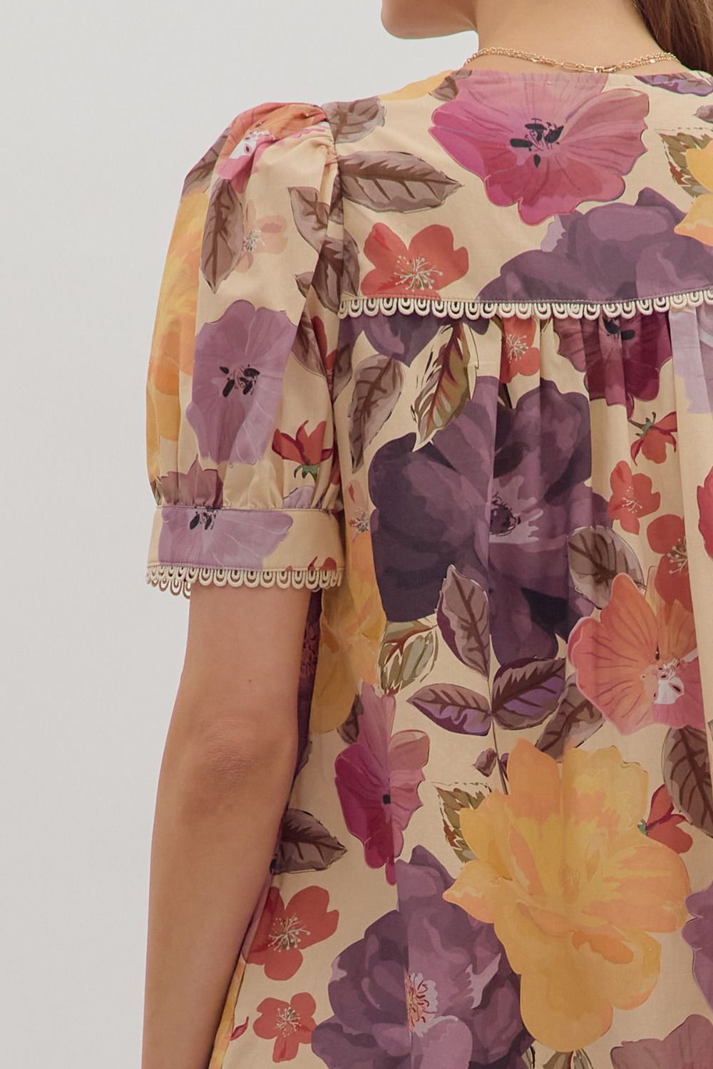 Golden Bloom Puff Sleeve Dress
