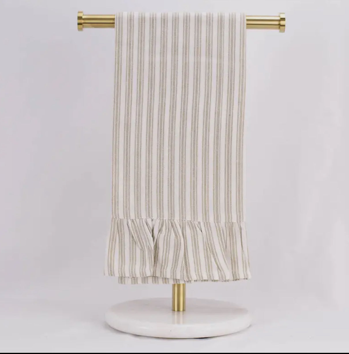 Ticking Stripe Ruffle Hand Towel Taupe/White